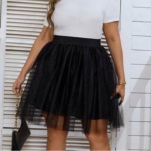 Frenchy Plus High Waist Mesh Flare Skirt